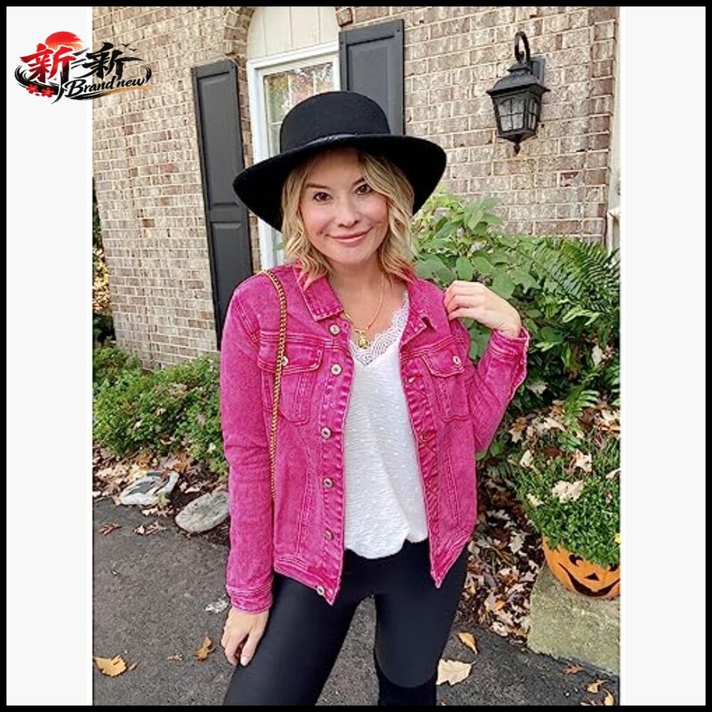 Button Down Stretch Fitted Denim Jacket With Long… - image 2